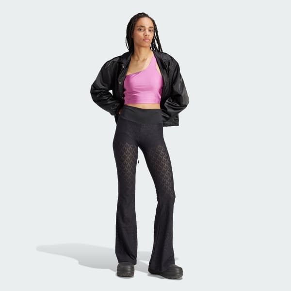Negro Pantalón Fashion Monogram Encaje Acampanados