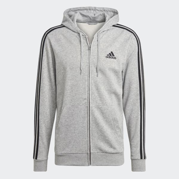 Grey Essentials French Terry 3-Stripes Full-Zip Hoodie 29223