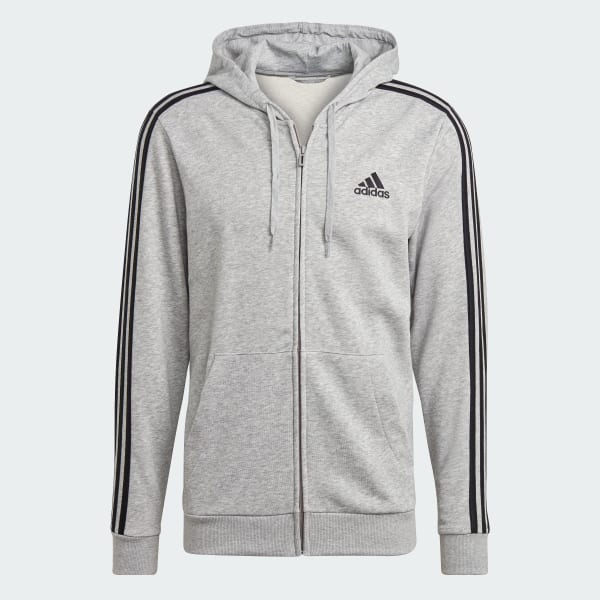 Poleron con Capucha Essentials 3 Tiras Felpa Francesa Gris adidas adidas Chile