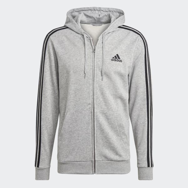 Grey adidas hoodie with blue stripes online