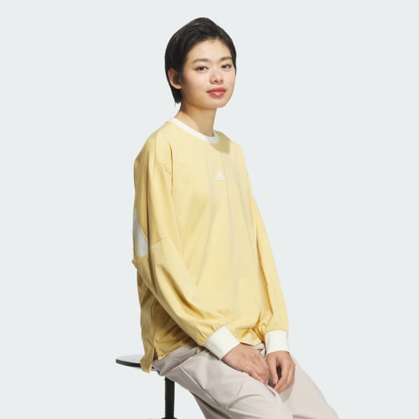 ベージュ ワーディング ルーズフィット シングルジャージー 長袖Tシャツ