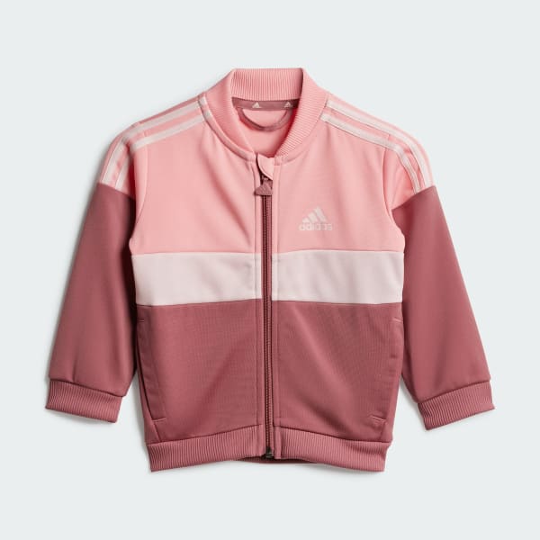 adidas Tiberio 3 Stripes Colorblock Shiny Track Suit Kids Pink adidas UK