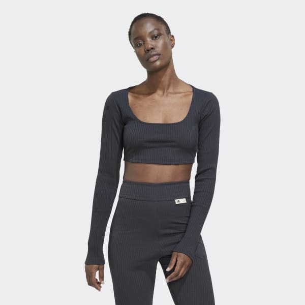 Grigio Maglia Studio Lounge Ribbed Cropped Long Sleeve K8074