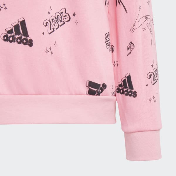 adidas Brand Love Allover Print Crew Sweatshirt Kids Pink