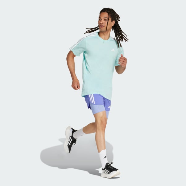 Blauw Own the Run 3-Stripes 2-in-1 Short