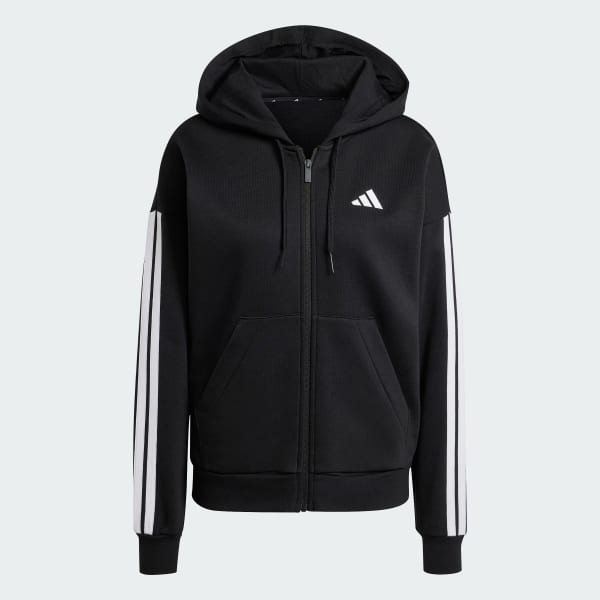 adidas Essentials 3-Stripes Full-Zip Fleece Hoodie - Black