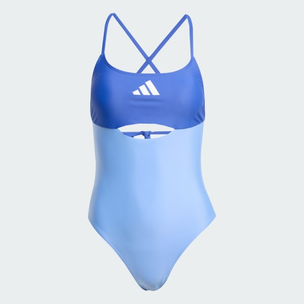 Blue Padded Colorblock X-Back Swimsuit