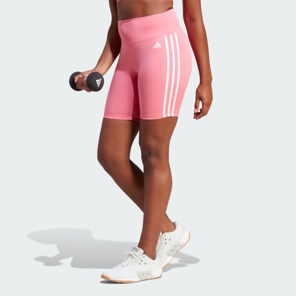 Pink Training Essentials 3-Stripes High-Waisted Short Leggings