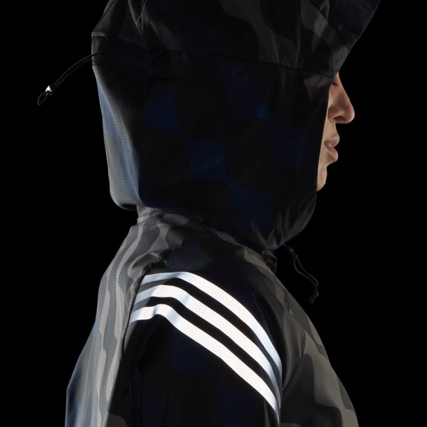 Black Marimekko Run Icons 3-Stripes Hooded Running Windbreaker RH125