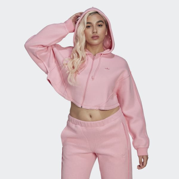 Pink Crop Full-Zip Loungewear hættetrøje CC395