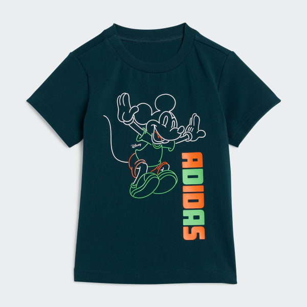 สีเขียว ชุดเสื้อยืดและกางเกง Disney Mickey Mouse สำหรับเด็ก