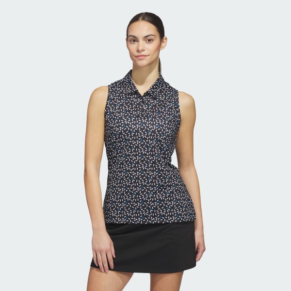 Black ULTIMATE365 PRINTED OTTOMAN CLIMACOOL SLEEVELESS POLO