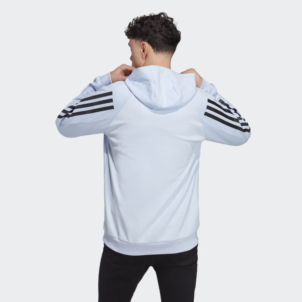 White adidas hoodie blue stripes sales