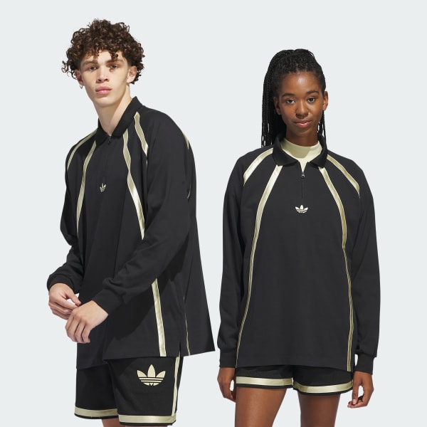 Black Rugby Long Sleeve Polo Shirt (Gender Neutral)