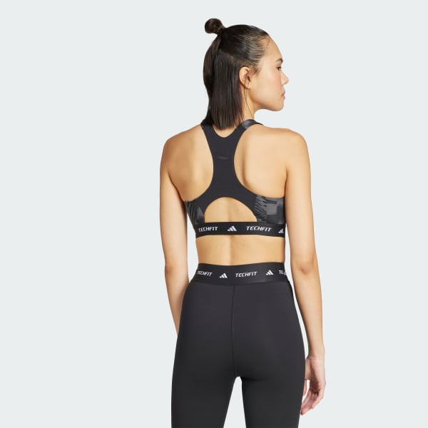 cerná adidas Techfit Medium Support High Neck Print Bra