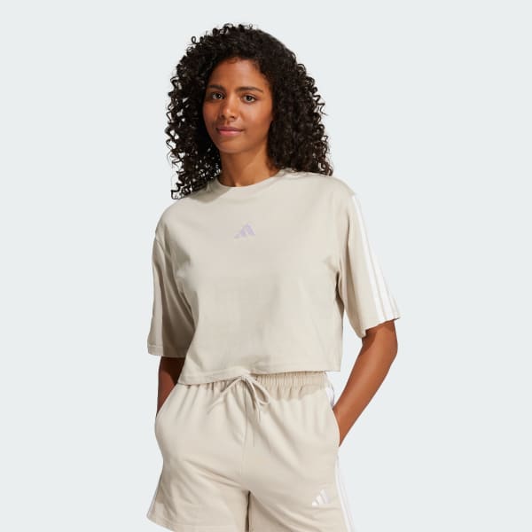 Beige Camiseta Essentials 3 Rayas Algodón Holgada