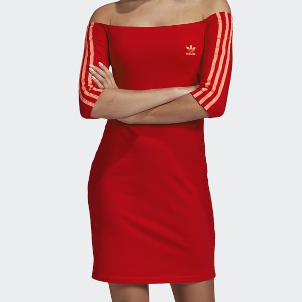 adidas Off-the-Shoulder Dress - Red 