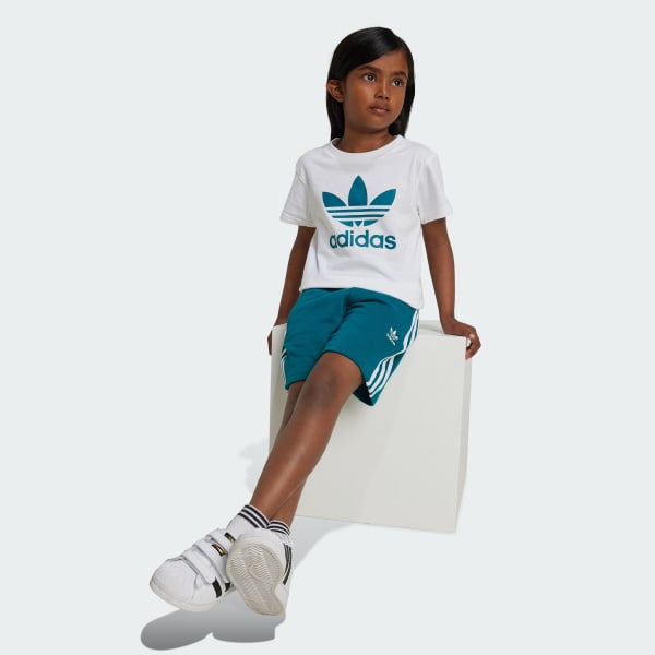 Turquoise Adicolor Shorts Tee Set Kids