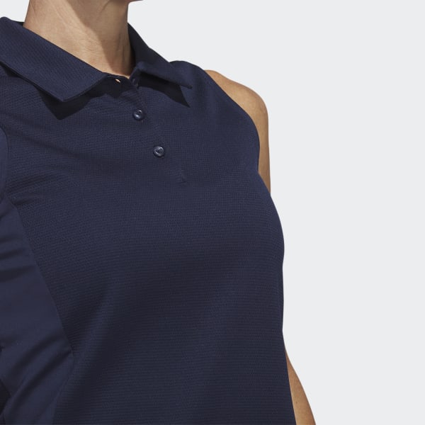 Niebieski Texture Sleeveless Golf Polo Shirt