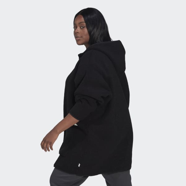 Svart Polar Fleece Long Hooded Treningsoverdel (store størrelser) H8107