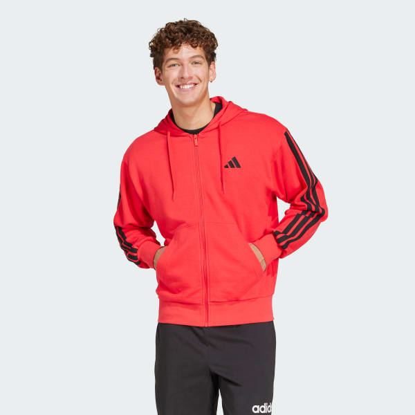 Casaca con capucha Essentials French Terry bandas Rojo adidas