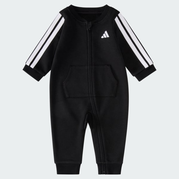 Black Long Sleeve Full-Zip Essential 3-Stripe French Terry Coverall
