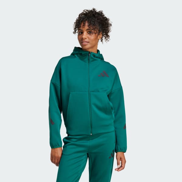 Adidas Women s Z.N.E. Full Zip Hooded Fleece Jacket XS Collegiate Green