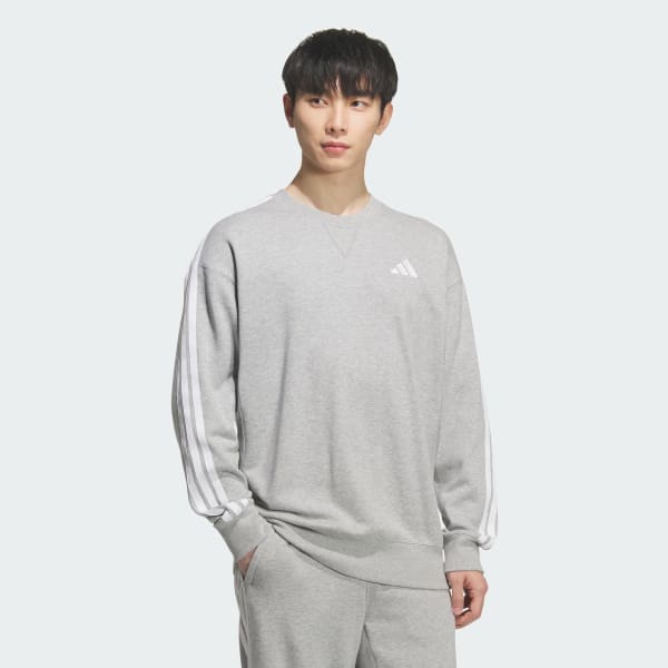 Grey ESSENTIALS PLUS LOOSE FIT 3 STRIPES FRENCH TERRY 스웨트셔츠