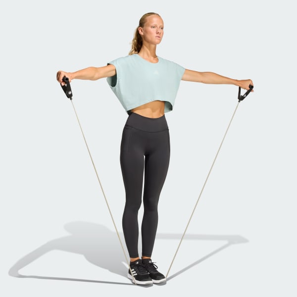 Verde Regata Recortada Boxy adidas Power Workout Três Listras