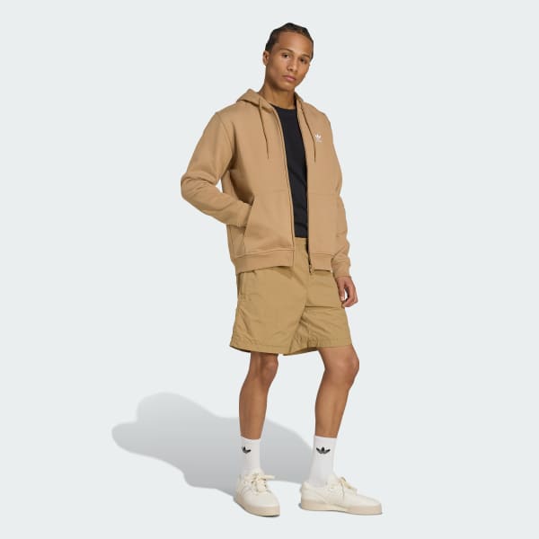 Marrom Moletom Capuz Zíper Trefoil Essentials