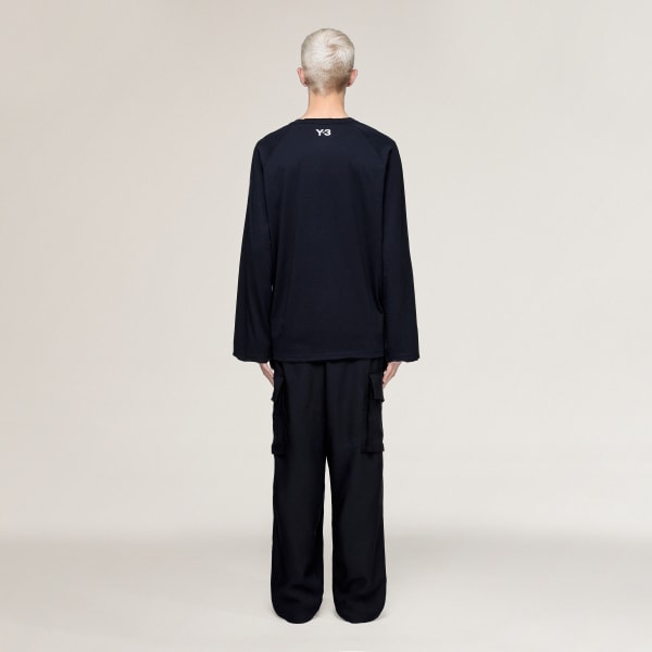 Schwarz Y-3 RAW EDGE 3-STREIFEN LONGSLEEVE