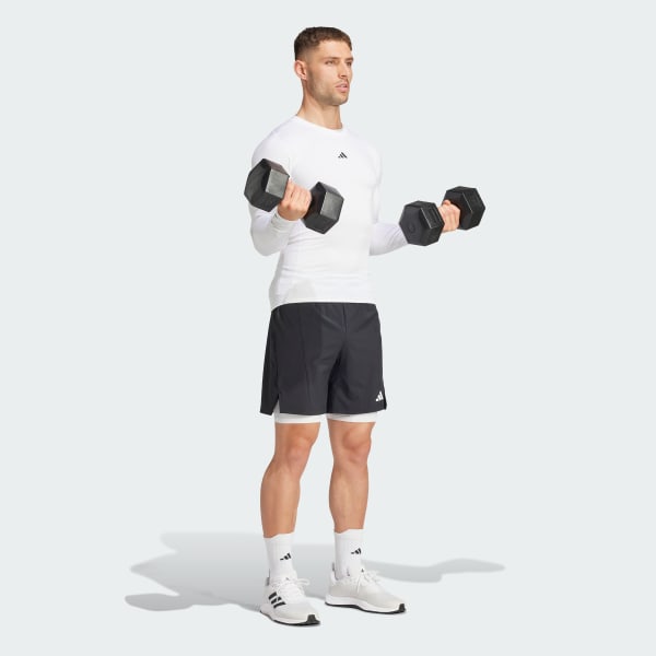 Branco Camiseta Treino Manga Longa TECHFIT Compression