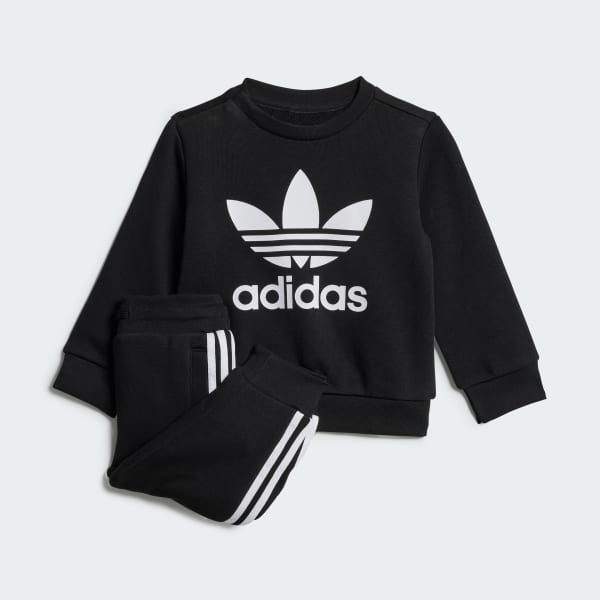 Negro Conjunto sudadera cuello redondo y pantalón (Bebé)