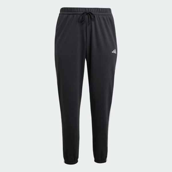 Schwarz Essentials 3-Streifen French Terry Cuffed Hose