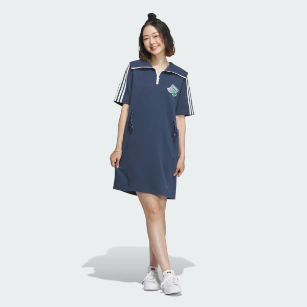 Blue Summer Holiday Graphic Play Knit Dress