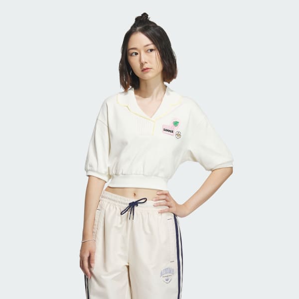 White Summer Holiday Graphic Play Short Sleeve Polo Shirt