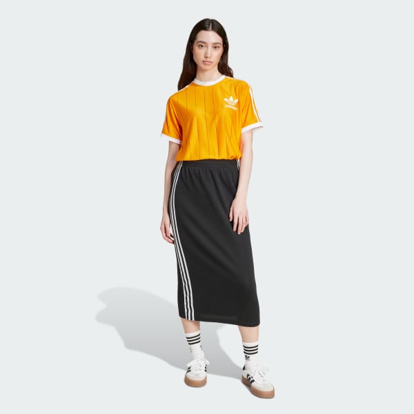 สีส้ม เสื้อยืดลายทาง Adicolor 3-Stripes