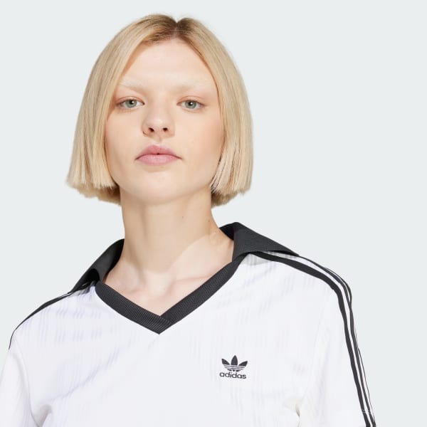 adidas Adicolor Football Jacquard V-Neck Crop Polo Shirt