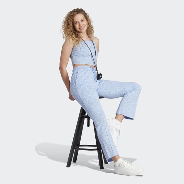 Azul Pantalón Acampanado Estampado Pretina Alta