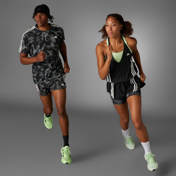 adidas Own the Run 3-Stripes Allover Print Runsie - Black, Women's Running