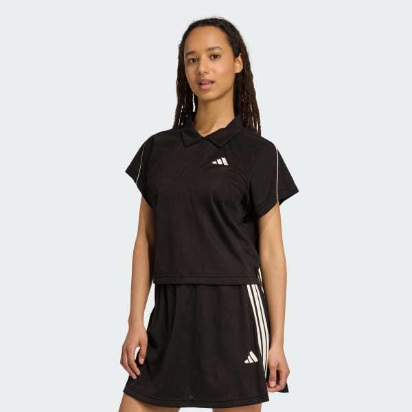 Black Stadium 3-Stripes Tennis Inspired Jacquard Polo Tee