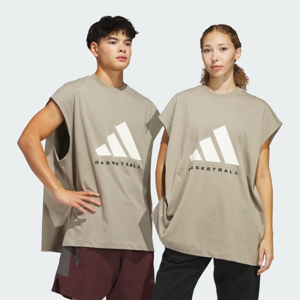 Beige adidas Basketball Sleeveless Tee (Gender Neutral)