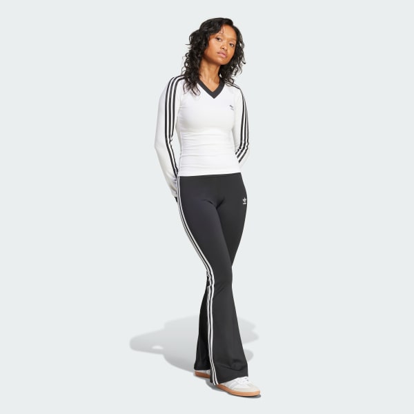 White 브이넥 긴팔 셔츠