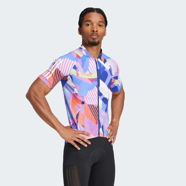 Blue Essentials 3-Stripes Pattern Clash Cycling Jersey
