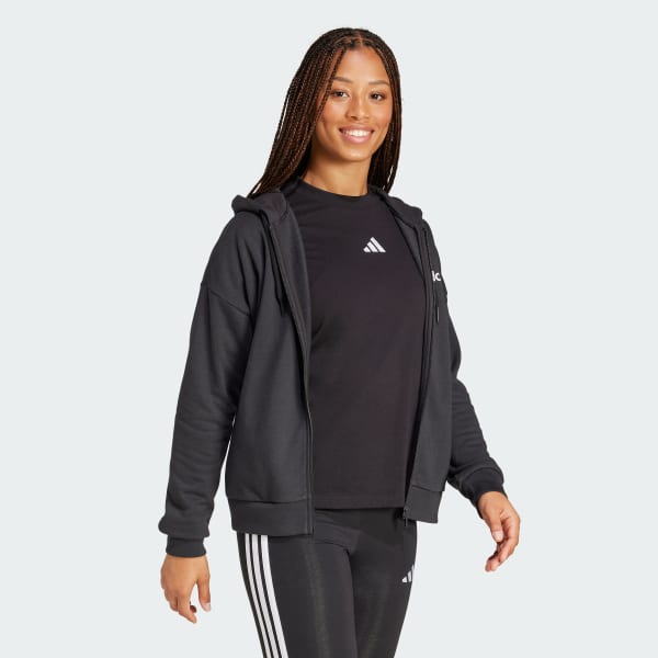 cierna Mikina s kapucňou Essentials Linear Full-Zip French Terry