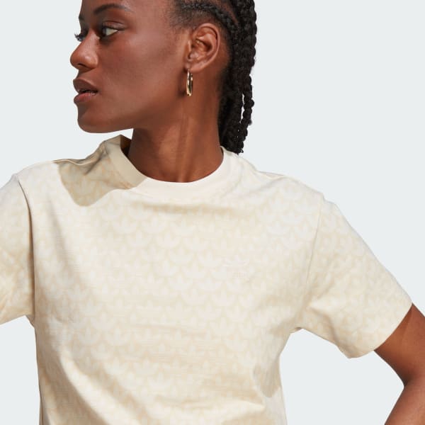 bílá Trefoil Monogram T-Shirt