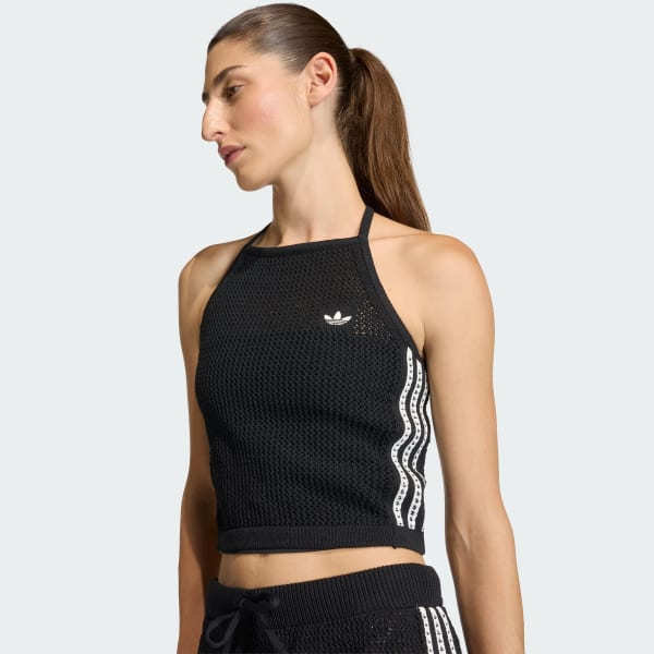 adidas KNITTED CROCHET TOP - Black | Free Shipping with adiClub