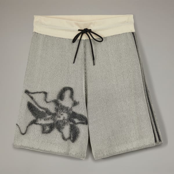 White Y-3 Graphic Knit Shorts