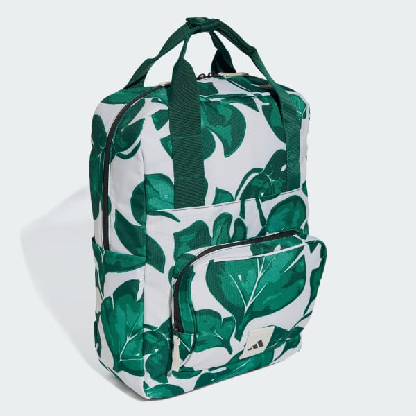 Grey Leaf Print Backpack