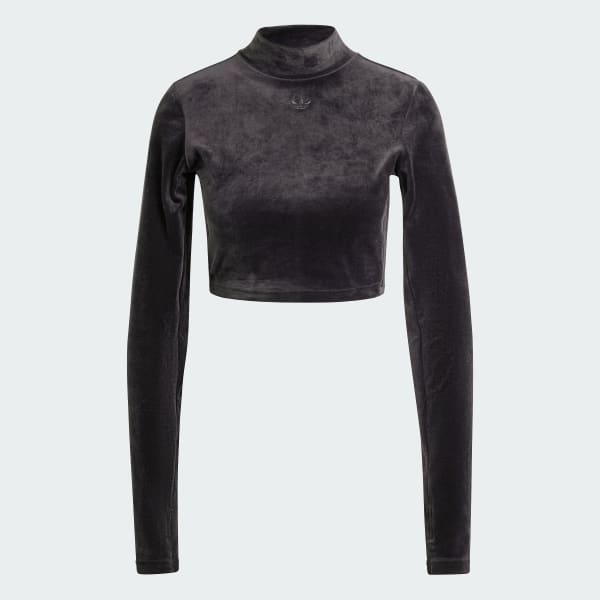 Schwarz Velvet Crop-Top